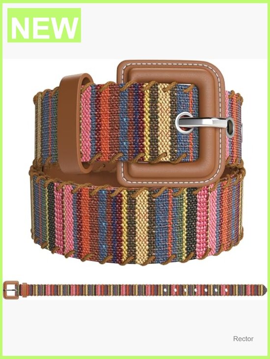 Woven Fabric & Vegan Leather Belt - Adjustable Square Buckle - Medium Width main image 4